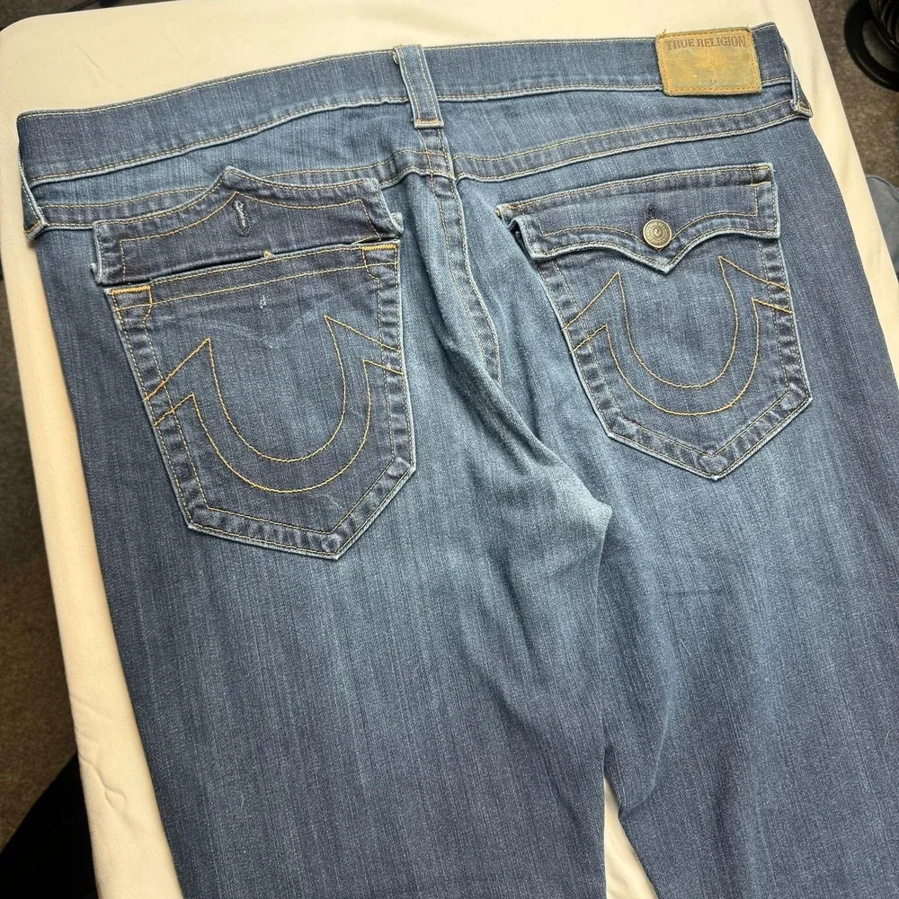 True Religion Jeans Mens 40x32 Blue Med Wash Relaxed Straight Denim Made In USA